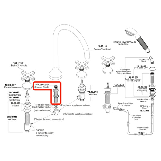 Sigma 18.15.064, Sigma Quick Connect Nipple for Roman Tub Faucet 18.t15.064