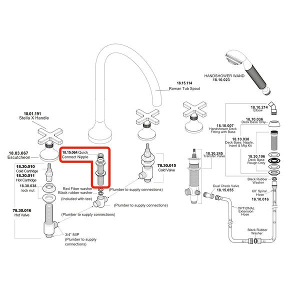 Sigma 18.15.064, Sigma Quick Connect Nipple for Roman Tub Faucet 18.t15.064