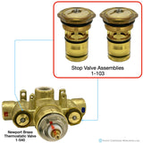 Stop Valve Assemblies for Newport Brass 3/4" Thermostatic Valve 1-540, Newport Brass Stop Valve Assemblies 1-103