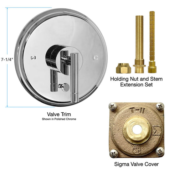 Trim for Shower Valve with Diverter with Palermo Handle for Non-Sigma Tempress II Valve