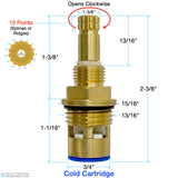 Sepco 502 Cold 1/2" Quarter Turn Cartridge 15 Point, Sepco 502, Sepco 502 Cold, CRT502-C, Watermark 502 Cold, Sepco Watermark 15, Watermark CRT502-C