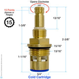 Sepco 502 Cold 1/2" Quarter Turn Cartridge 15 Point, Sepco 502, Sepco 502 Cold, CRT502-C, Watermark 502 Cold, Sepco Watermark 15, Watermark CRT502-C