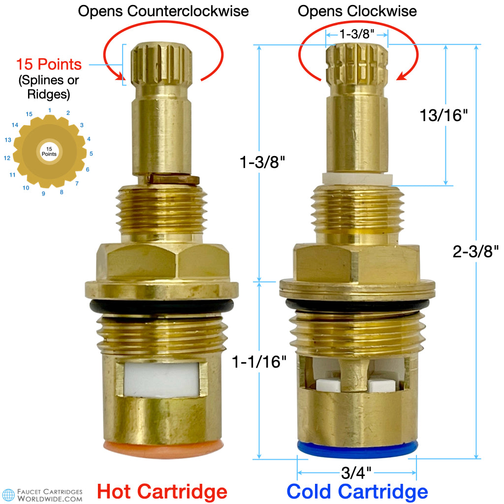 Sepco Watermark 502 Hot and Cold 1/2" Quarter Turn Cartridges 15 Point ...