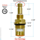 Sepco 502 Hot 1/2" Quarter Turn Cartridge 15 Point, Sepco 502, Sepco 502 Hot, CRT502-H, Watermark 502 Hot, Sepco Watermark 15, Watermark CRT502-H