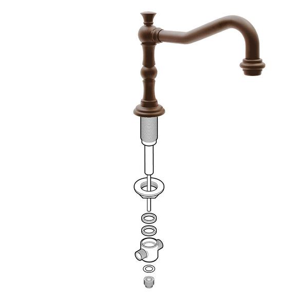 Sigma 350 Series Lavatory Faucet Spout Assembly (Spout, Metal Knob, Nipple, Nipple Holding Nut, and 4-Way Tee Assembly)