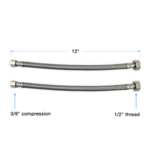 Pair of Sigma 12" Braided Stainless Steel Flexible Faucet Connecting Hose with 1/2" and 3/8" Ends