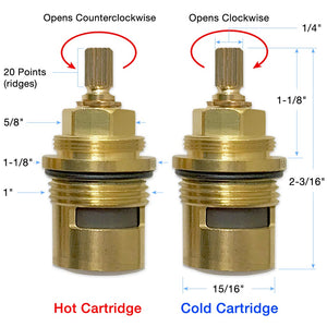 Bundle of 3/4" Quarter Turn Hot and Cold 20 Point Cartridges 18.30.010 and 18.30.011