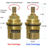 Hot and Cold Cartridges for Waterworks Henry Concealed Tub Filler with Handshower and Lever Handles HTF111 (09-75272-27186)