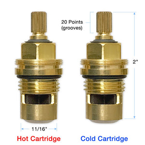 Bundle of 1⁄2” Quarter Turn Hot and Cold 20 Point Cartridges 18.30.036 and 18.30.035